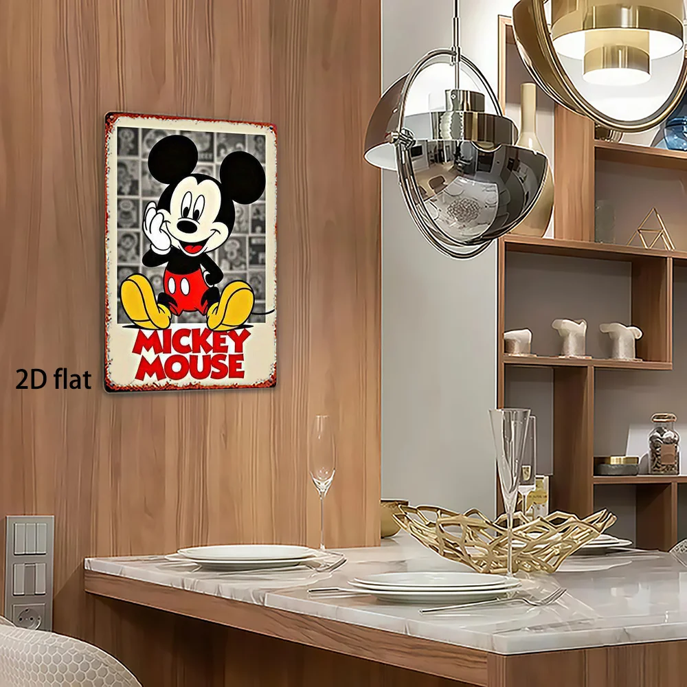 قطعة واحدة من لافتة ديزني المعدنية العتيقة - لوحة فنية جدارية كرتونية ميكي ماوس، 20.32 × 30.48 سم ديكور حديدي ريفي للمنزل، البار، المرآب، النادي، الدقة #3