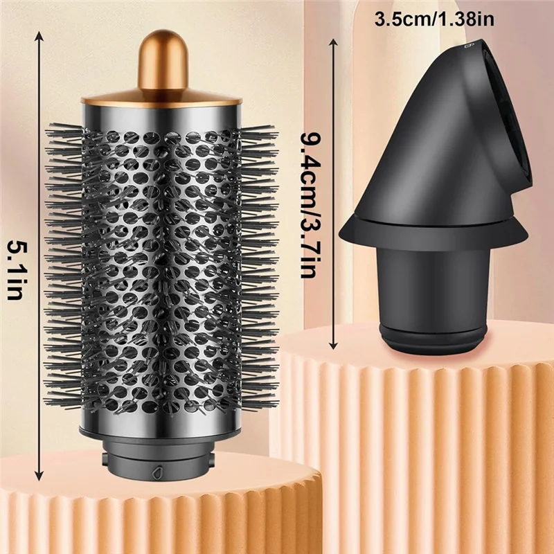 ABDJ-다이슨 초음속 헤어 드라이어용 대형 원형 볼류마이징 브러시 부착물 및 어댑터, 볼륨마이징 헤어용 360 회전 가능
