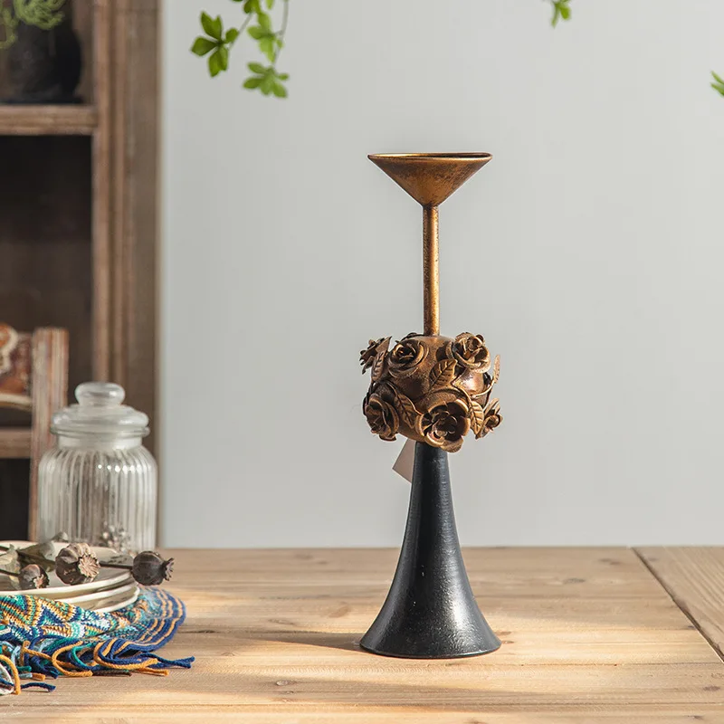 Shooting Ornament Metal Black Flower Tabletop Decorative Candle Holder