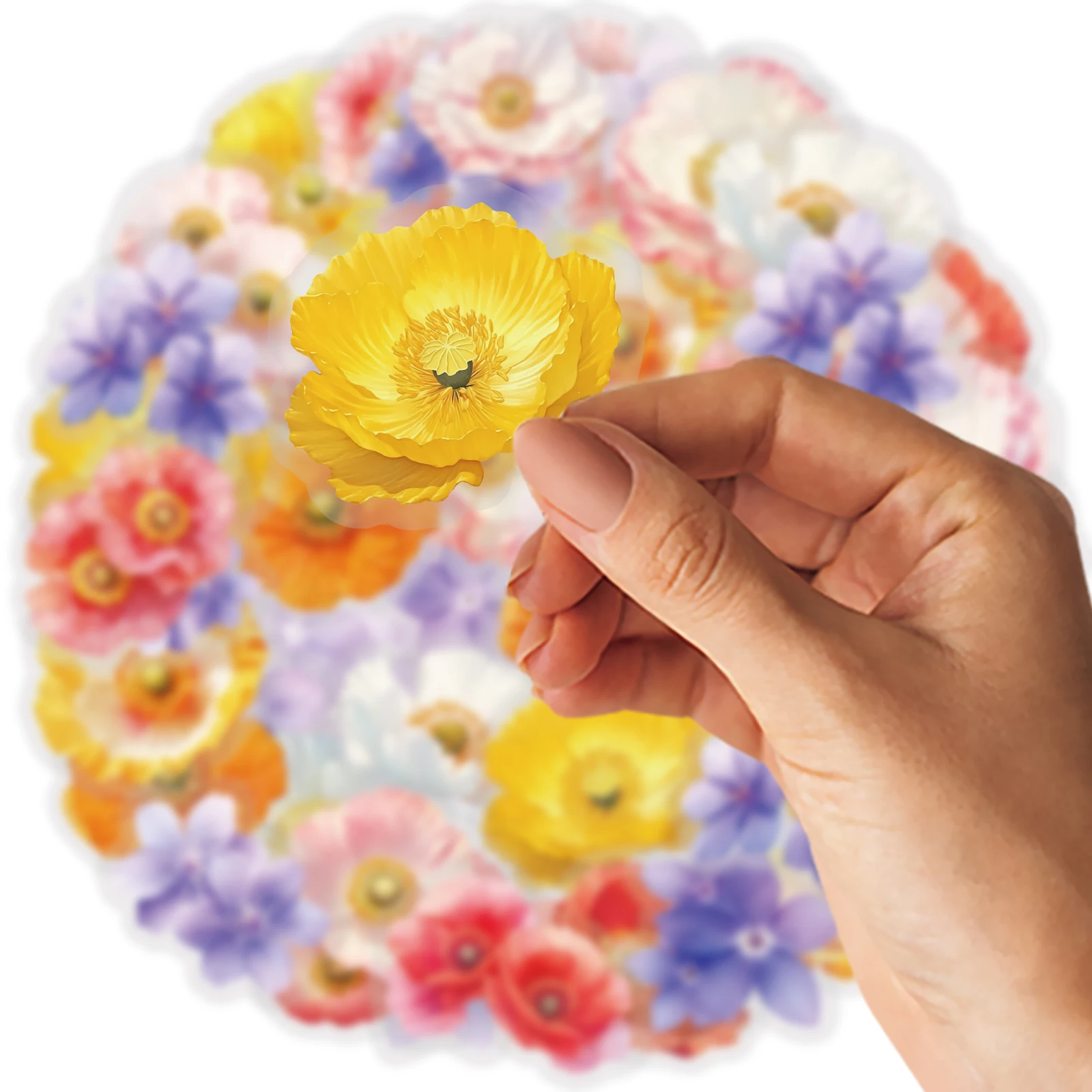 Etori Life Scorching Sunlight Aquarell Mohn Hortensie Aufkleber 50 Stück Journal Notebook Dekoration Blumenaufkleber für Laptop, Telefonaufkleber, Fotoalbum, handgemachtes Sammelalbum, Raumdekoration, Geschenkpapier, Geschenkpapier, Bäckversiegelung, Spielzeugaufkleber, Geschenk für Freunde