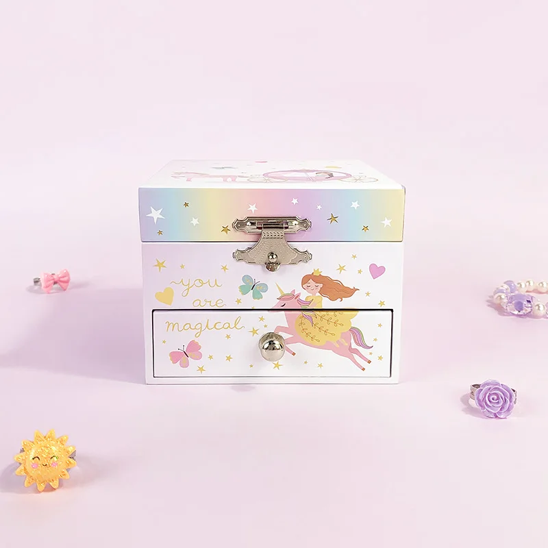 

Girl With Spinning Unicorn Doll Music Jewelry Box, Square With Mirror, Drawer Jewelry Storage Box, Can Store Jewelry, Earrings