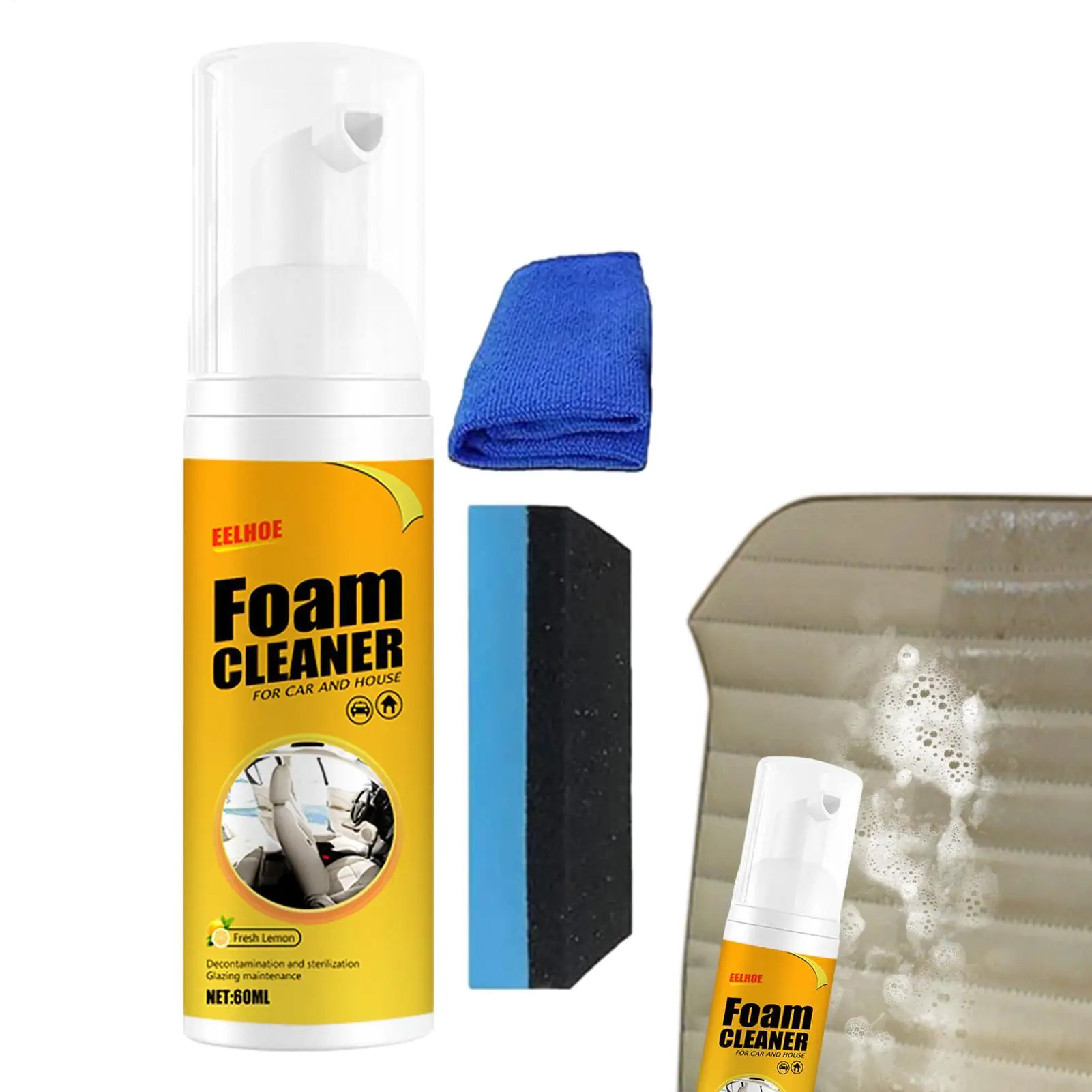 

Многоцелевой пенный очиститель-спрей, 60 мл, без ополаскивания, очиститель салона автомобиля для кожи, пластиковой панели приборов, принадлежности для автодетализации