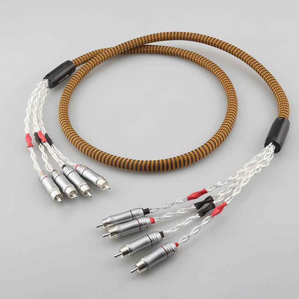 High Quality Audiocrast Silver Plated 4RCA Male Plug To 4RCA Male Plug RCA Splitter Audio Cable HIFI Interconnect Cable