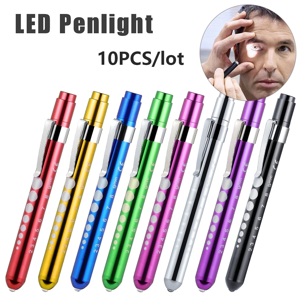

10PCS Pocket Medical Penlight Torch LED Pen Ear Light Flashlight Lamp with Pupil Gauge for Doctor Nurse Emergency First Aid C1