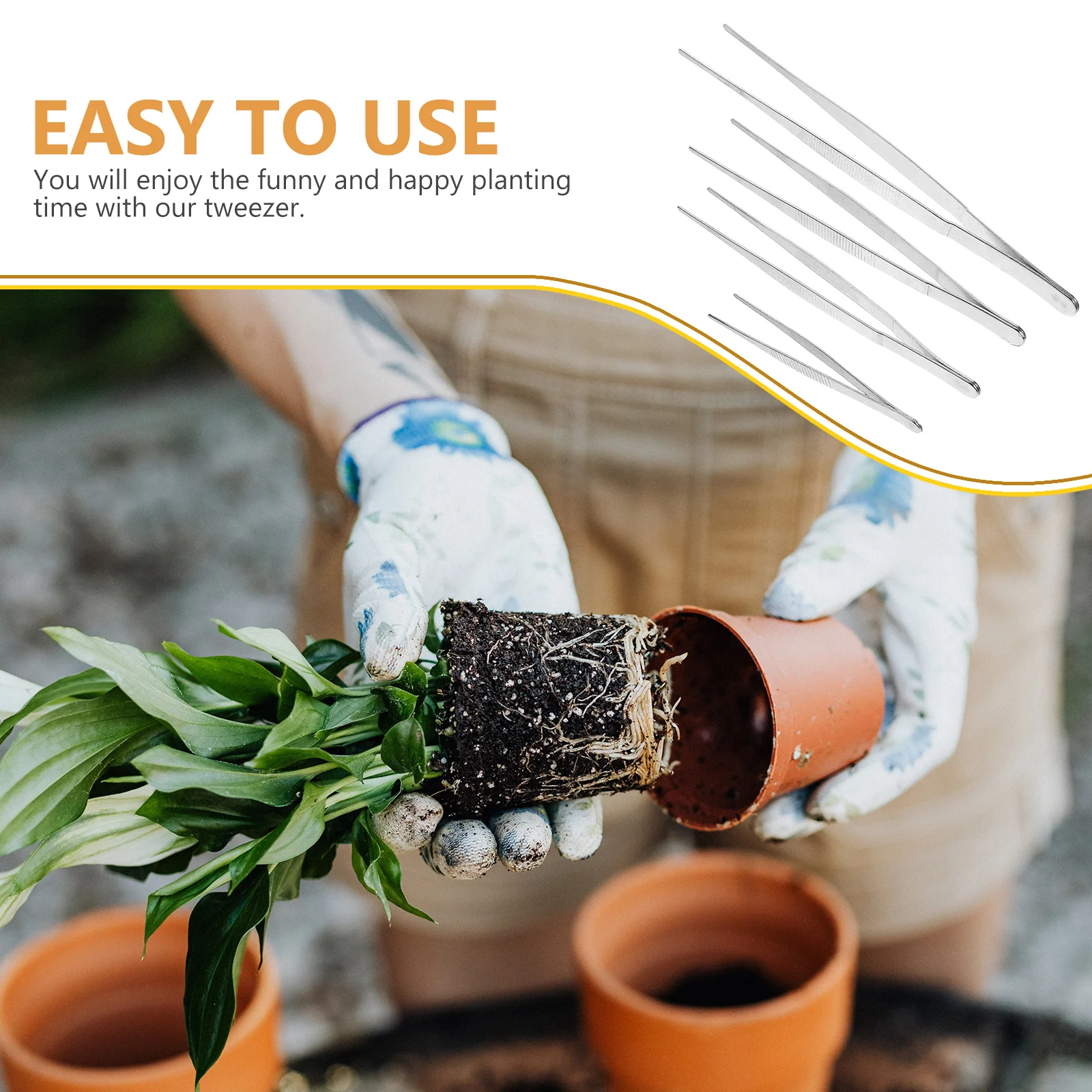 

4 Pcs Stainless Steel Tweezers Seedling Transplant Hand Tools Succulents Tongs Gardening Round Tip