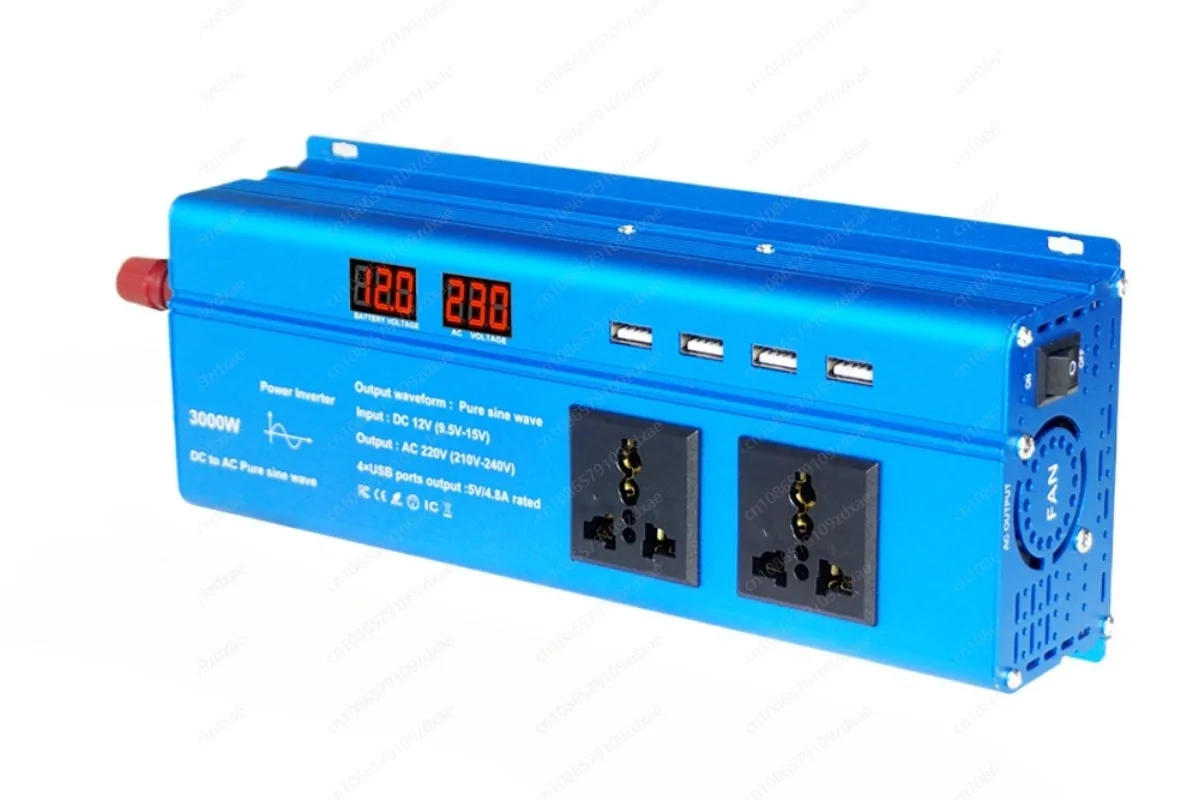 3000W Car Power Inverter DC 12V To AC 220V Transformer with 4 USB UN EU Socket Charger Pure Sine Wave Inverter