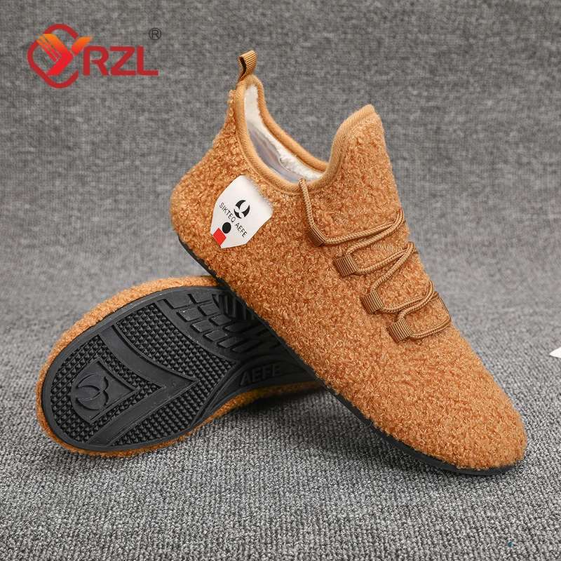 

YRZL Winter Shoes Men's Warm Lace Up Lightweight Winter Casual Shoes Men Indoor Plush Bedroom House Cotton Slippers Men Shoes