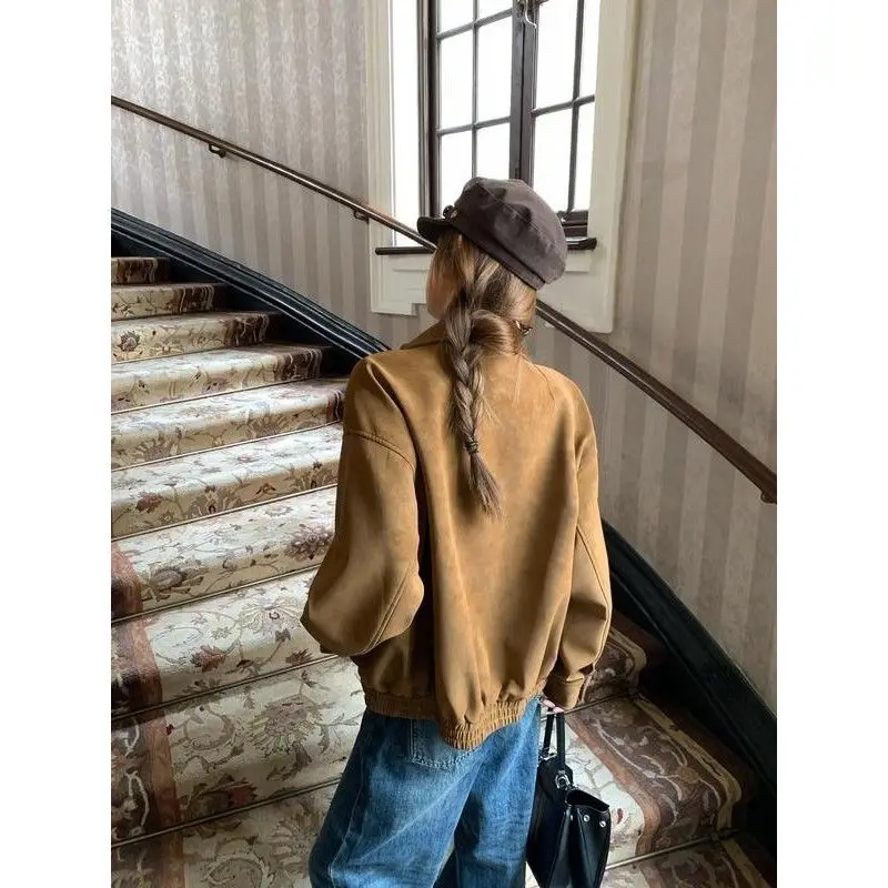 

Bomber Jackets Motorcycle Womens Spring Polyester Lightweight Snap-Button Cropped Ribbed Mesh Patchwork Crew Artistic Dynamic OL