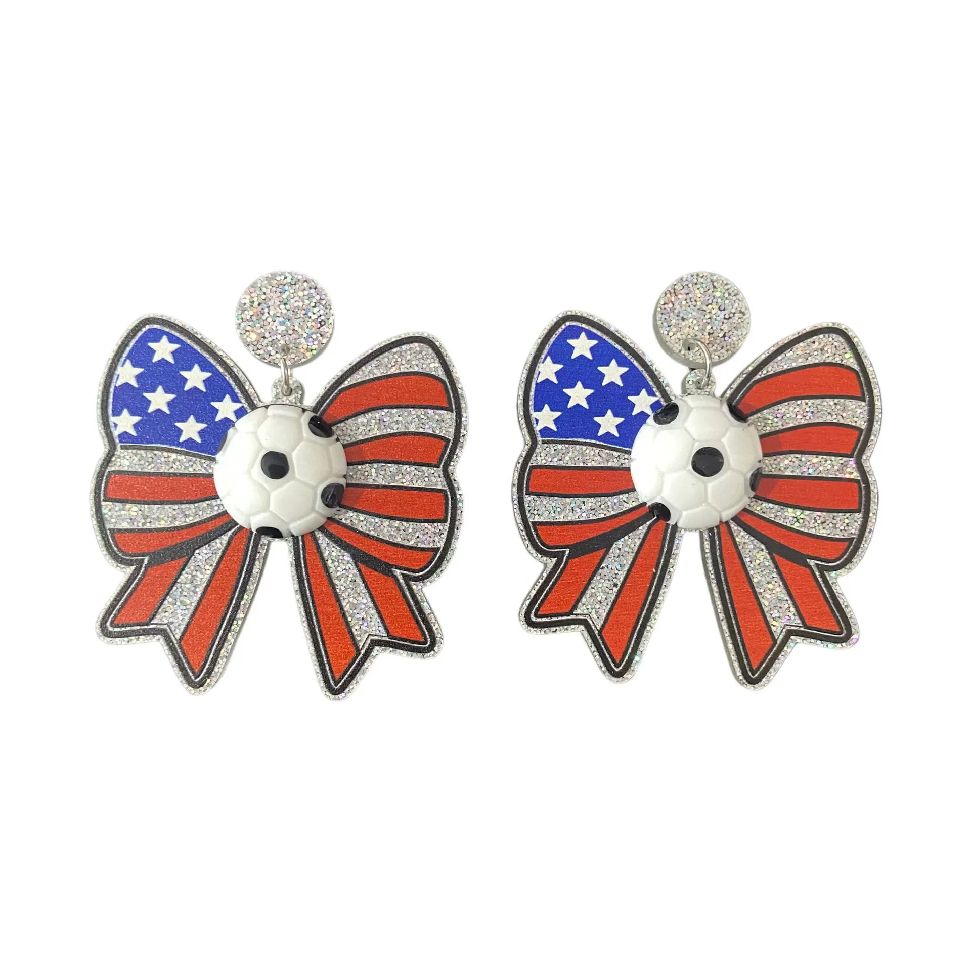 20pairs American Flag Elements Bow Acrylic Earrings 3D Basketball Football Volleyball Baseball Sports Style Earrings
