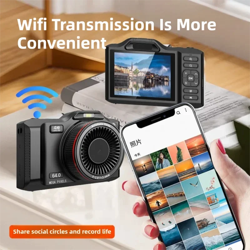 プロ家庭用4kデジタルカメラ64mp、フロントとリアのデュアルカメラ搭載、18倍デジタルズーム＆28インチスクリーン、vlog撮影と写真撮影に最適