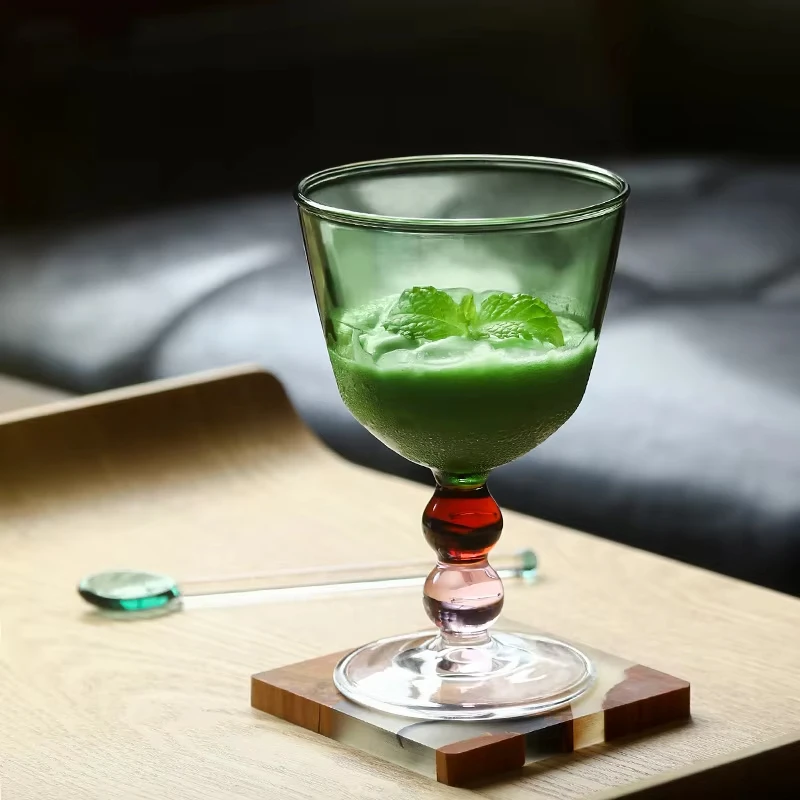 

Creative Multi-color Glass Goblet - Versatile High-Value Drinkware for Juice Wine Ice Cream Dessert & Coffee