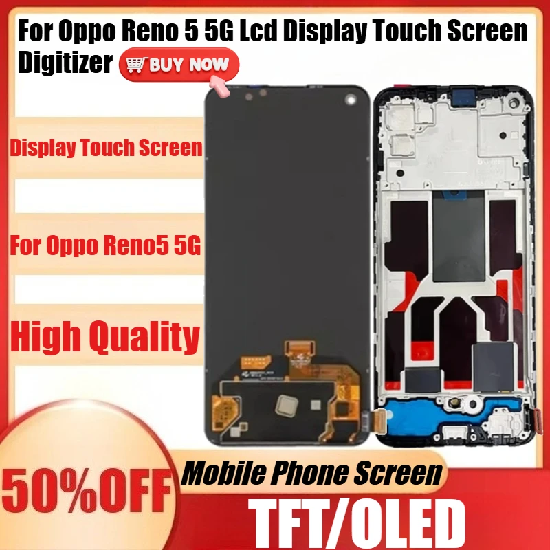 

Новый TFT/OLED дисплей для Oppo Reno 5 5G, сенсорный экран, дигитайзер для Oppo Reno5 5G PEGM00, LCD с функцией сканера отпечатков пальцев