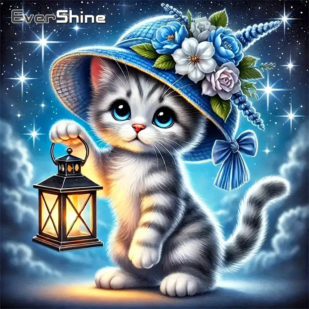 Evershine 5D Diamond Mosaic Animal Cat Diamond Painting Pict