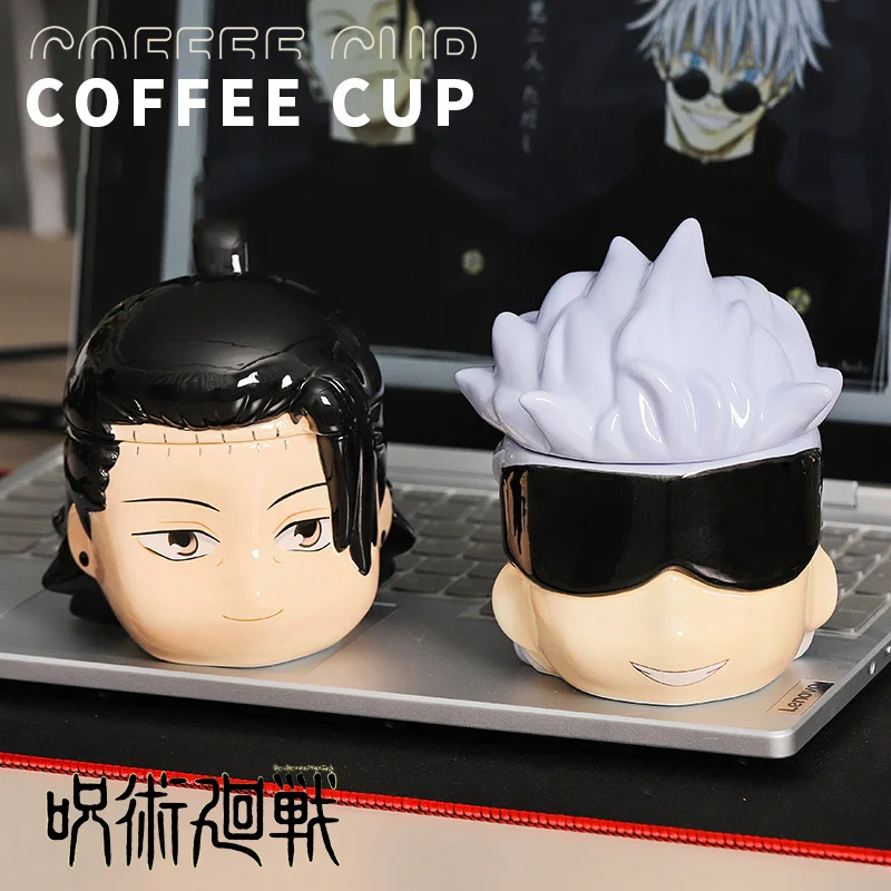 Jujutsu Kaisen Ceramic Mug with Lid Satoru Gojo Tea Mug Geto Suguru Coffee Cup Japanese Anime Water Cups Creative Drinkware Gift