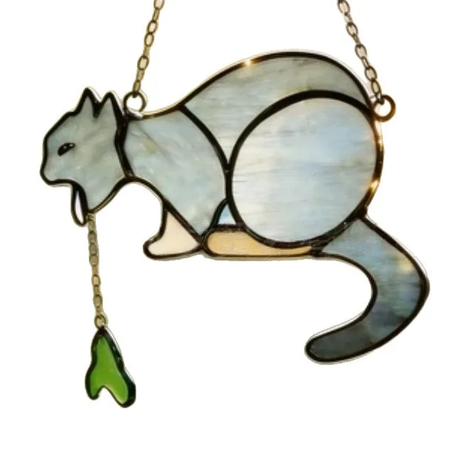 Funny Cat Vomit Stained Glass Suncatcher, Novelty Hanging Window Ornament Gag Gift for Cat Lovers