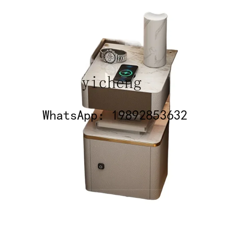 three-layer drawer bedside table, large size 50cm wide, brown music bedside table that can charge mobile phones