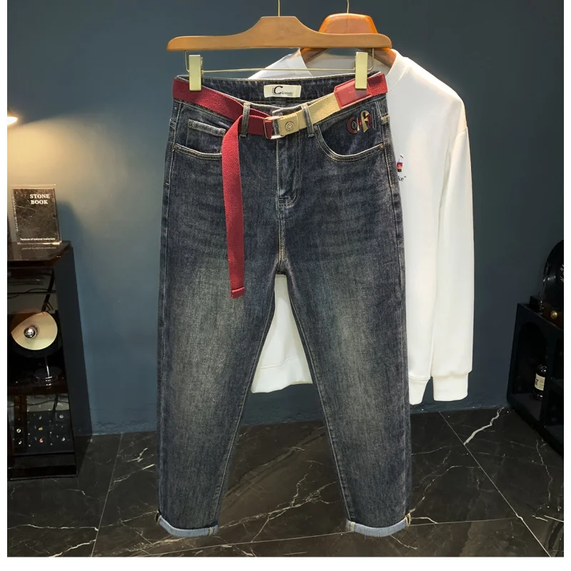 

Новые мужские джинсы на осень и зиму, повседневные и универсальные, эластичные и слегка свободные, утягивающие синие длинные брюки.