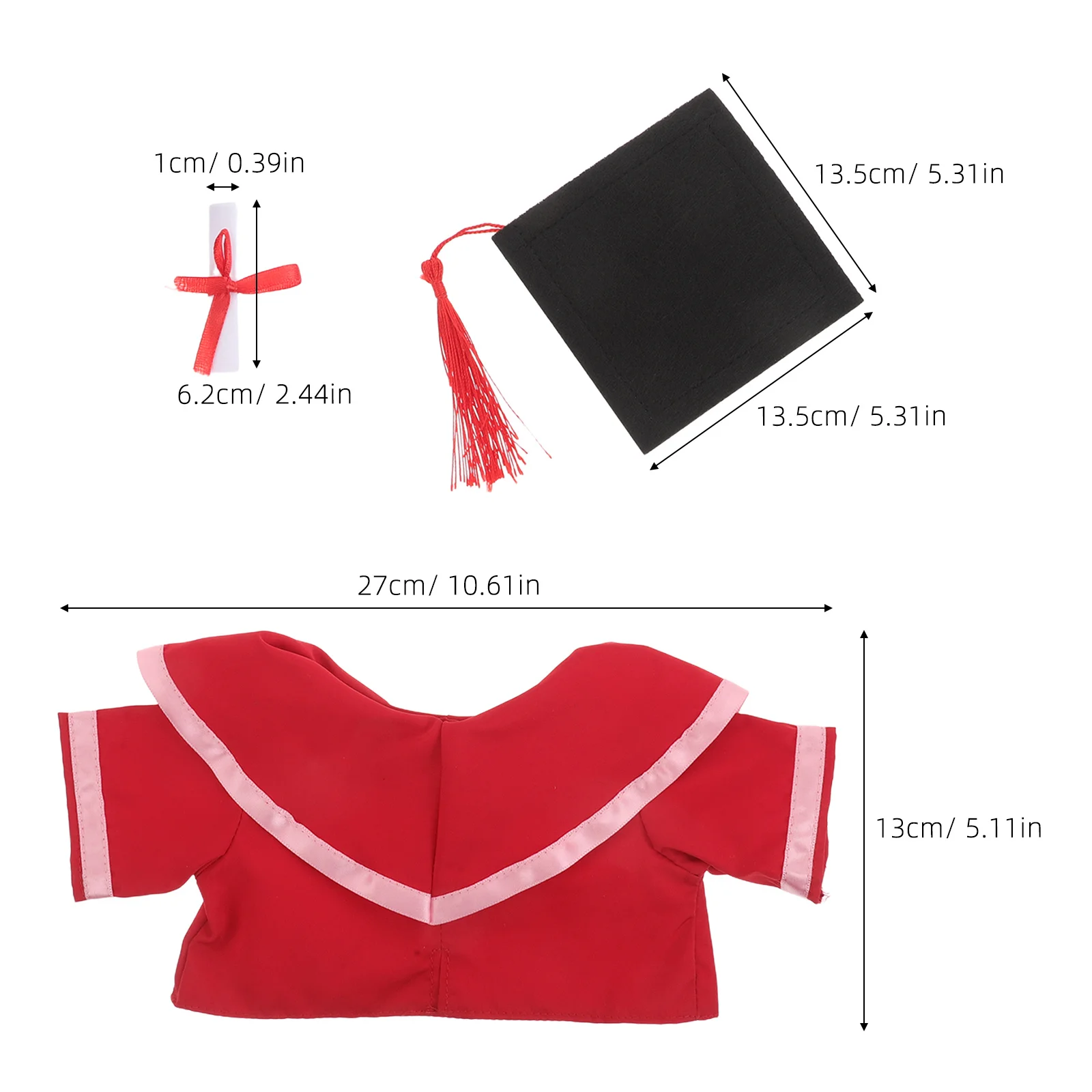 Bear Graduation Gown Cap Set 30cm Mini Tassel Photo Prop Accessory for Stuffed Animal Celebrations Graduation Hat Decorations