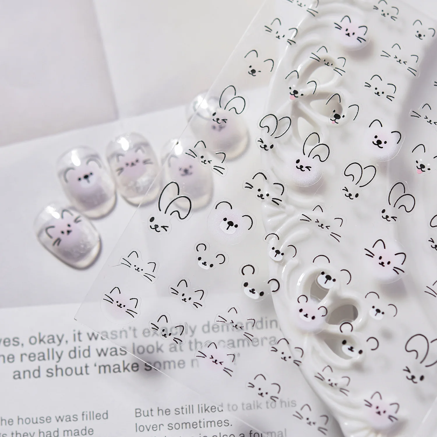 1PC Nero Linea Semplice Gatto Espressioni Facciali Nail Art Sticker Cartoon Cute Lucky Cat Nail Decalcomanie Modello Animale Unghie Forniture * ^