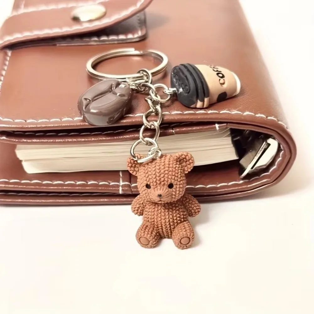 Resin Bear Coffee Keychain Mini Cartoon Cute Pendant Keychain Metal Ring Closure Bag Charm For Coffee Lovers Gift Accessories