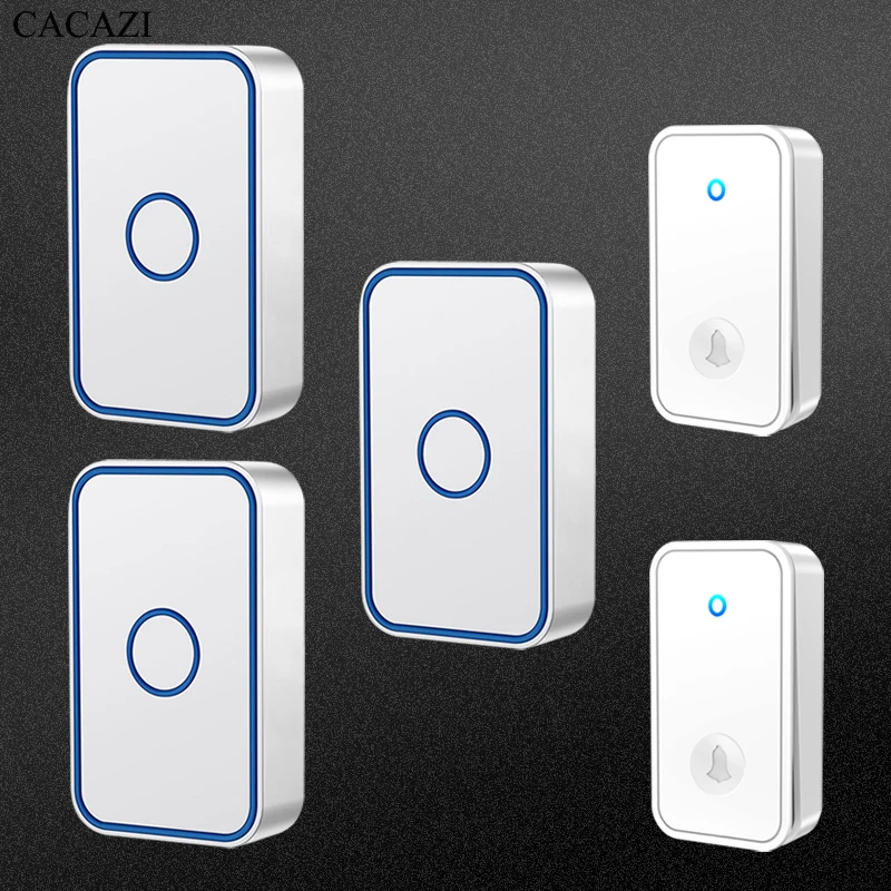 CACAZI Wireless Doorbell No Need Battery required Waterproof Door bell Sets Home Outdoor Kinetic Ring Chime Doorbell (White)