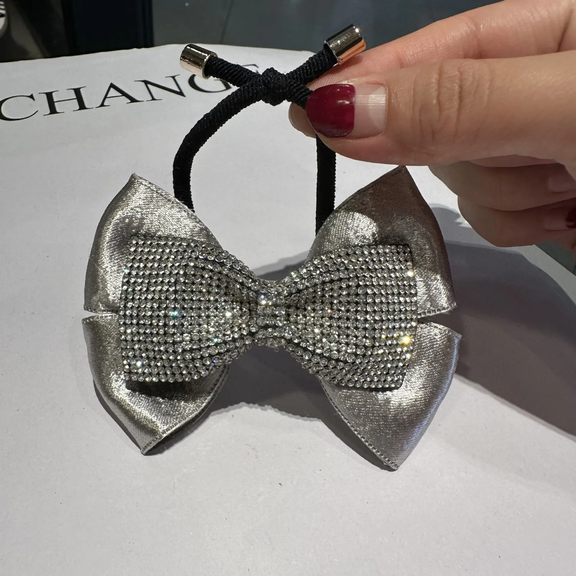 New Hair Accessory Silver PU Leather Bow heart-shaped Rhinestone Hair Clip Sweet and Cool Style Broken Hair Clip For Women