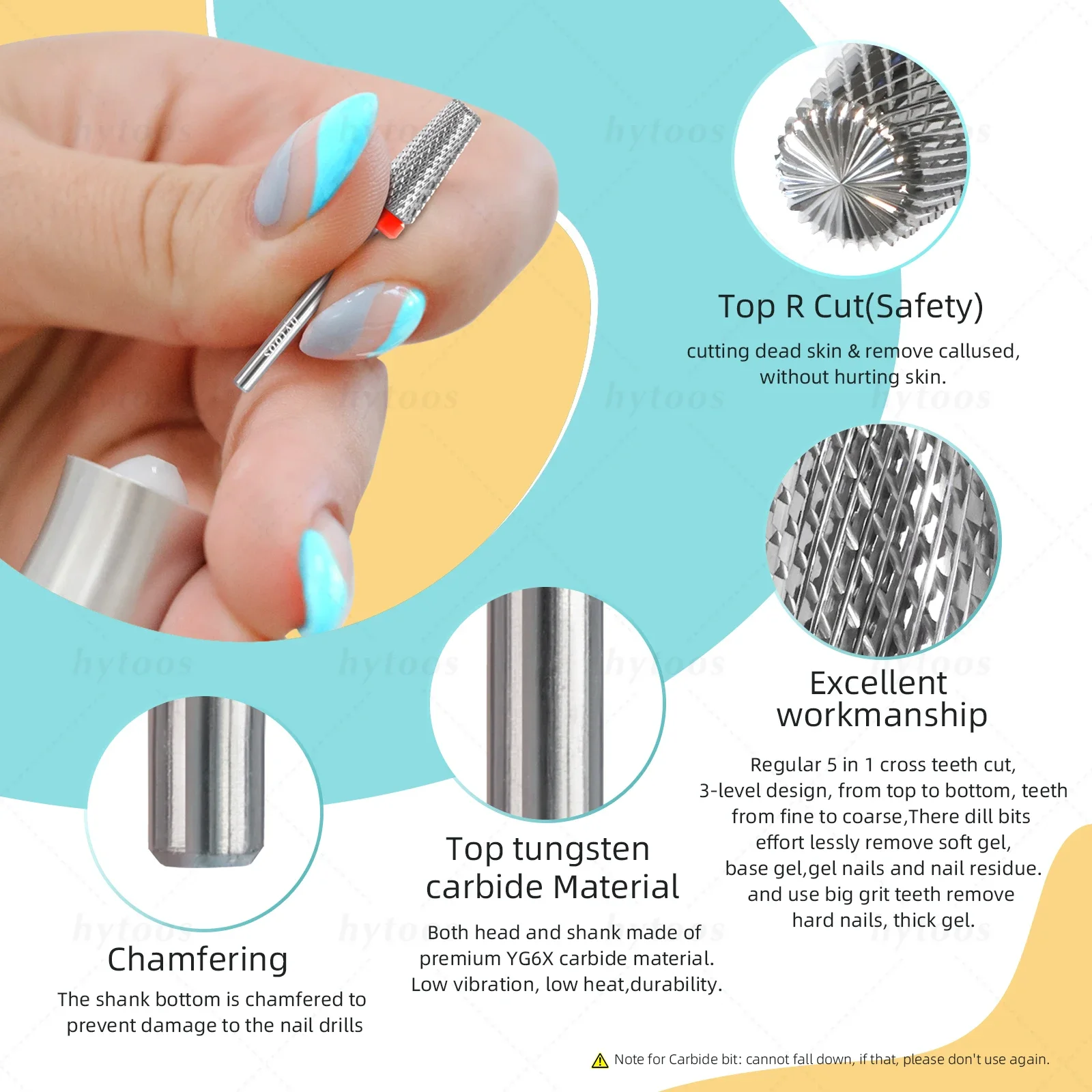 HYTOOS-Foret à ongles conique 5 en 1, dents croisées, mèches en carbure, enlever le gel, lime électrique, machine, accessoires de manucure