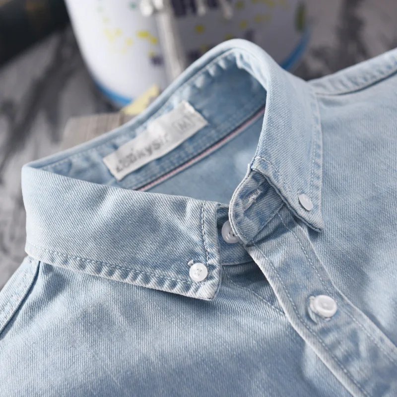 #4402 100% Cotton Denim Shirt Men Long Sleeve Washed Vintage Shirt For Man Spring 2025 Casual Black Blue Retro Plus Size 3XL 4XL