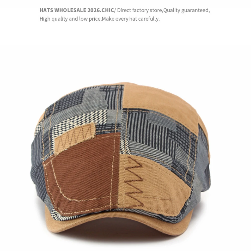 HT5142 Herren- und Damen-Baskenmütze, Retro-Künstler-Malermütze, Baumwoll-Flatcap für Männer und Frauen, Frühling, Sommer, Herbst, Patchwork-Baskenmütze – Detail 6