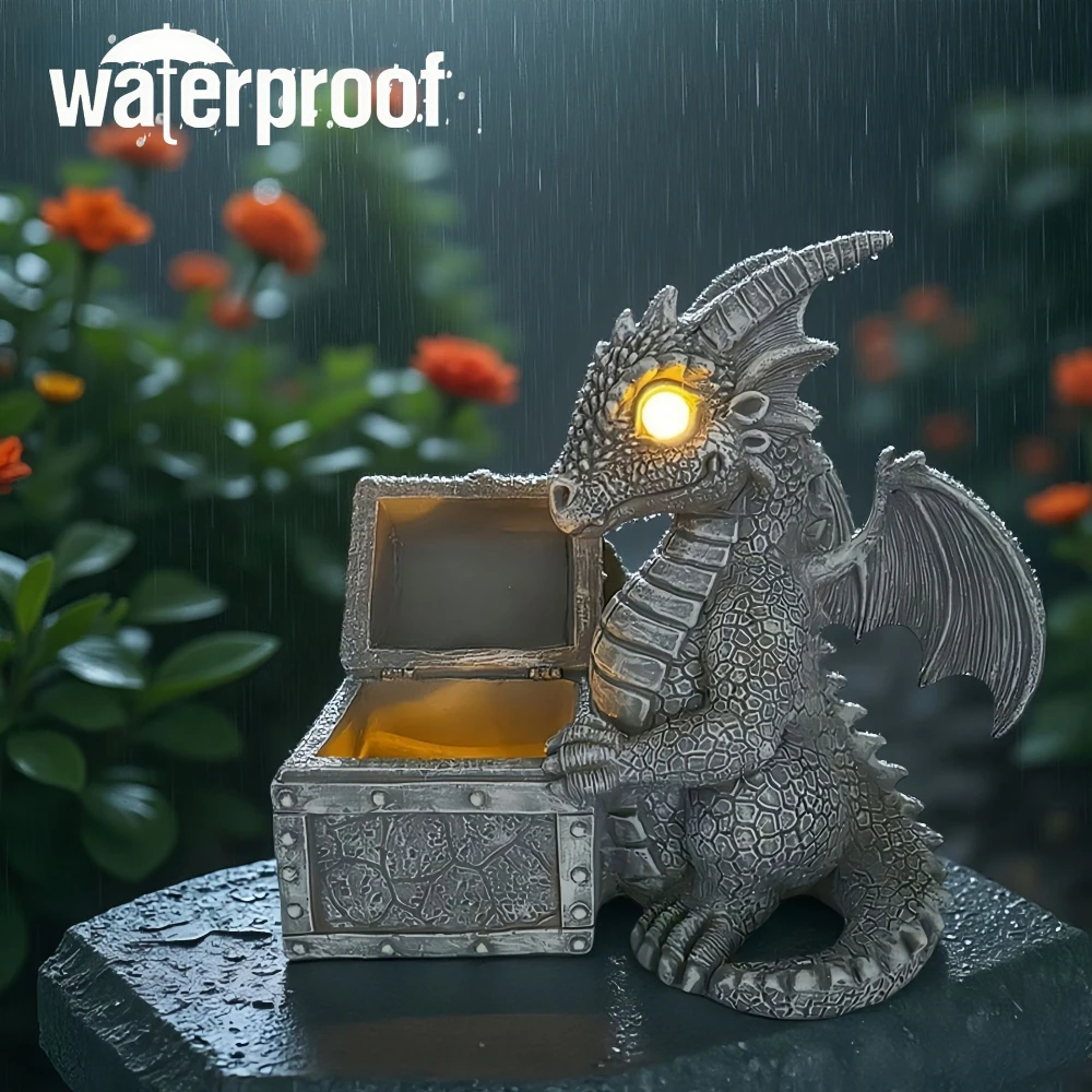 

Solar Powered Resin Dragon Sculpture Outdoor Garden Balcony Decoration Courtyard Artcraft Ornament