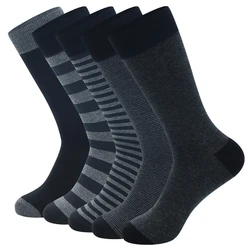 5Pairs High Quality Men's Long Socks Striped Solid Color Business Sports Breathable New Male Black Plus Size EU40-47