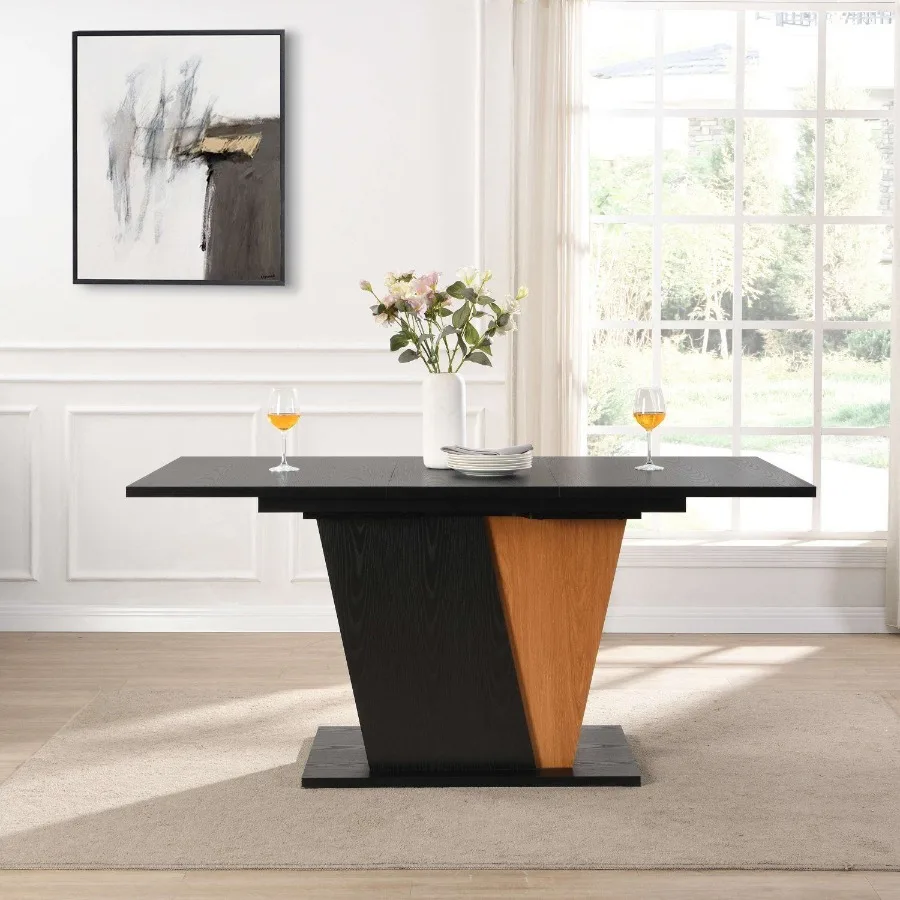 

61.81 46.46 inch Extendable Dining Table with Builtin Storage Modern Wooden Table with Sturdy Metal Frame and MDF base Adjustab