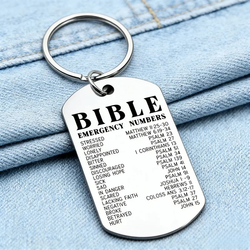 Porte-clés en acier inoxydable avec inscription biblique d'urgence – Cadeau de guérison pour la foi chrétienne, cadeau unisexe émouvant pour membre de l'église