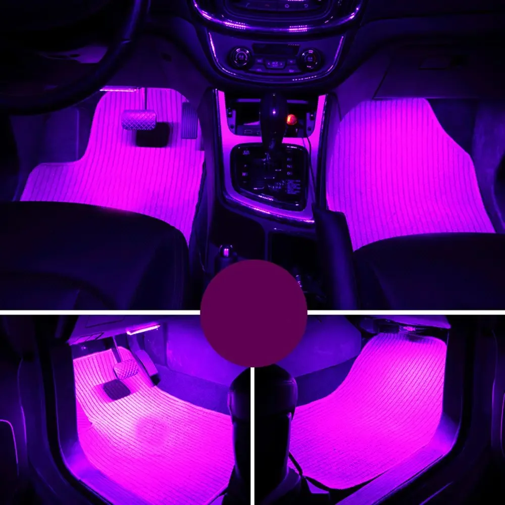 Multicolor Car 9 LED 2 In1 Interior Atmosphere Lights Dash Floor Foot Strip Lights Cigarette Lighter Adapter Decorative Lamp