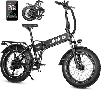 Image Folding Electric Bike Adults,500W Motor (Peak 720W) Ebike with 20" x 4.0" Fat Tire,48V 10.4Ah Removable Battery Hidden,E