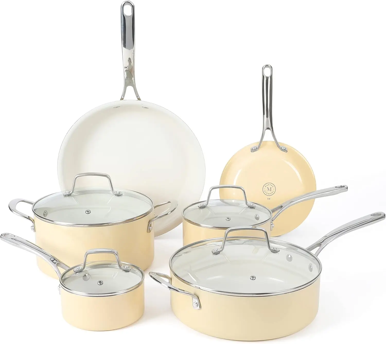 

Lockton Premium Nonstick PFA Free Ceramic Interior 10 Piece Enamel Heavy Gauge Aluminum Pots and Pans Cookware Set - But