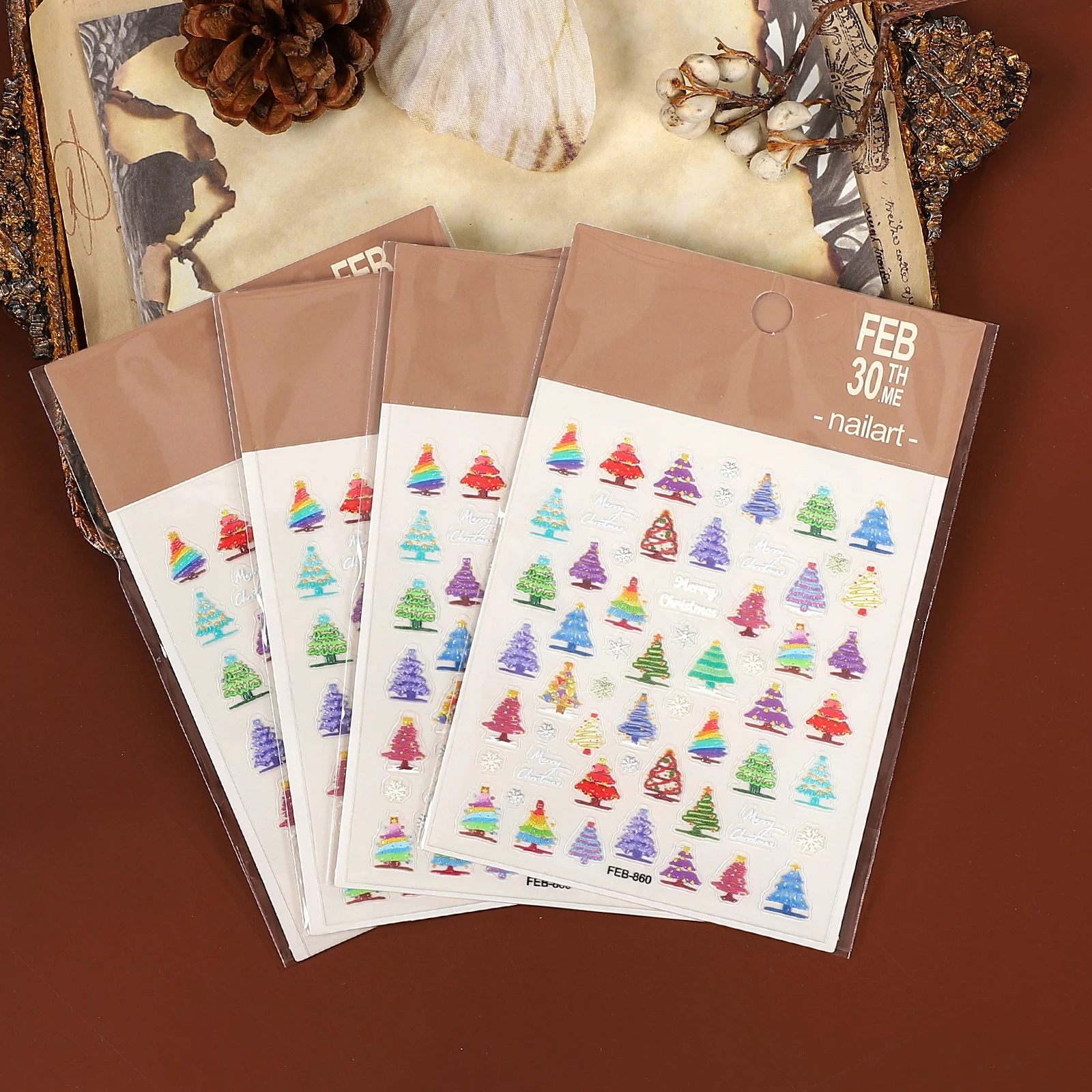 2 Pcs/set Kawaii Color Christmas Tree Landscape Manicure Decor PET Sticker Creative Journal Material Collage Stationery