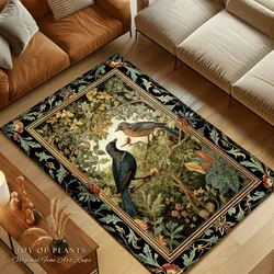 Woodland Birds Cottagecore Rug Bedroom Decor William Morris Inspired Victorian Room Dark Academia Style Rug Mystical Home Accent