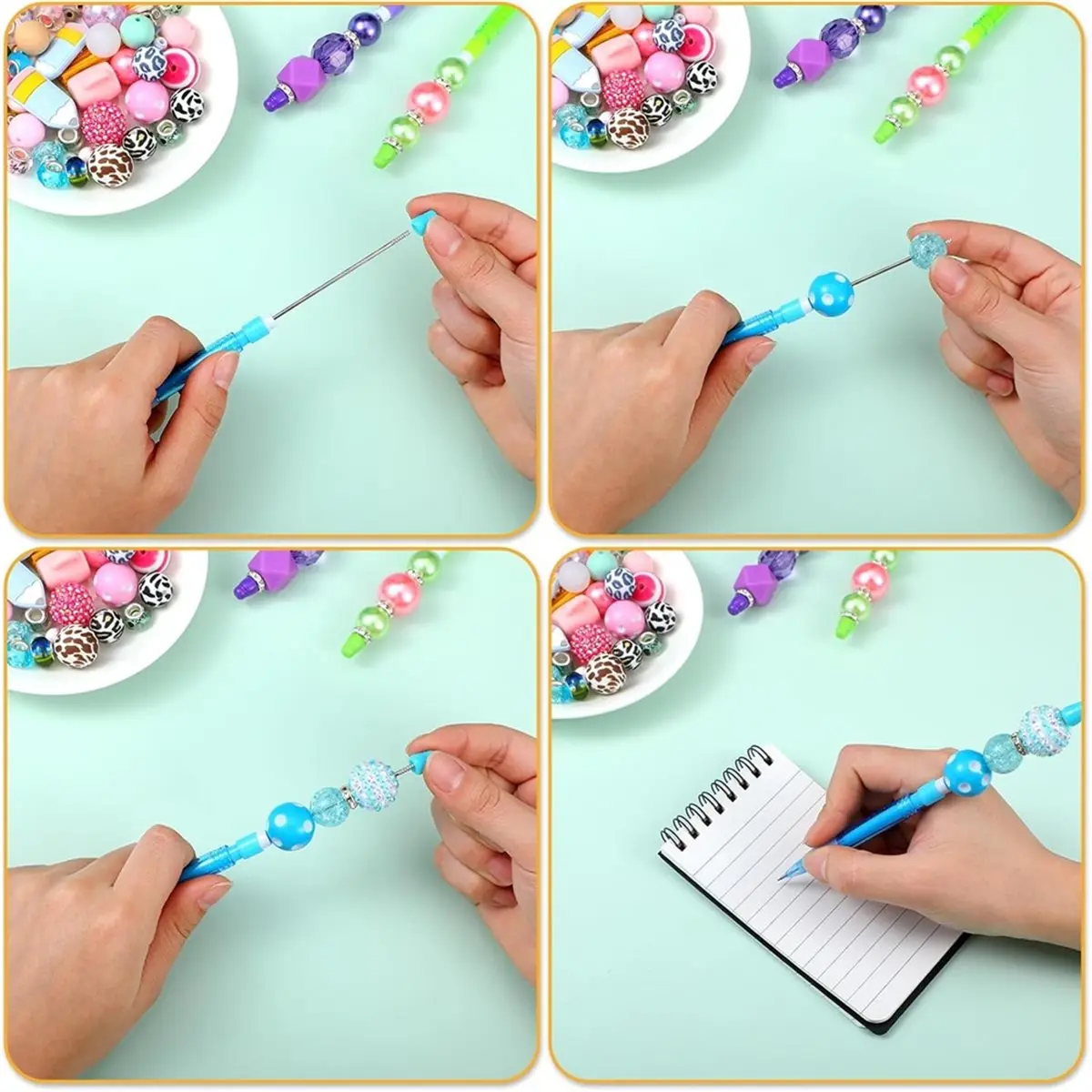 32 Pcs Beadable Mechanical Pencils Set Colored Mini Beadable Pencils with Lead Refills for Writing Drawing DIY Crafting