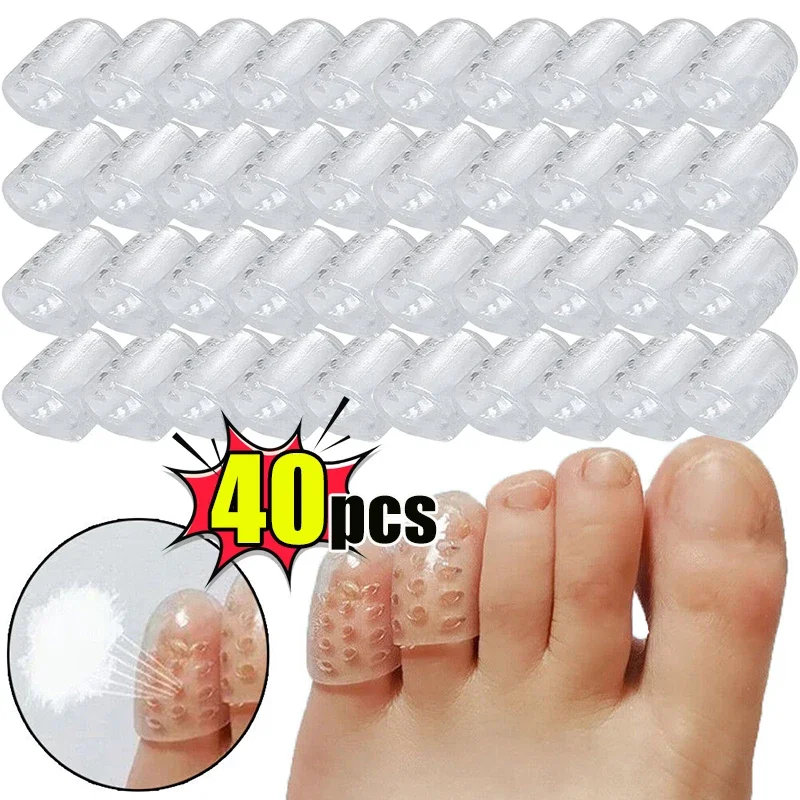 5/40pcs Transparent Silicone Toe Covers Women Gel Little Toes Protector Tube Foot Care Finger Caps Elasticity Prevents Blisters