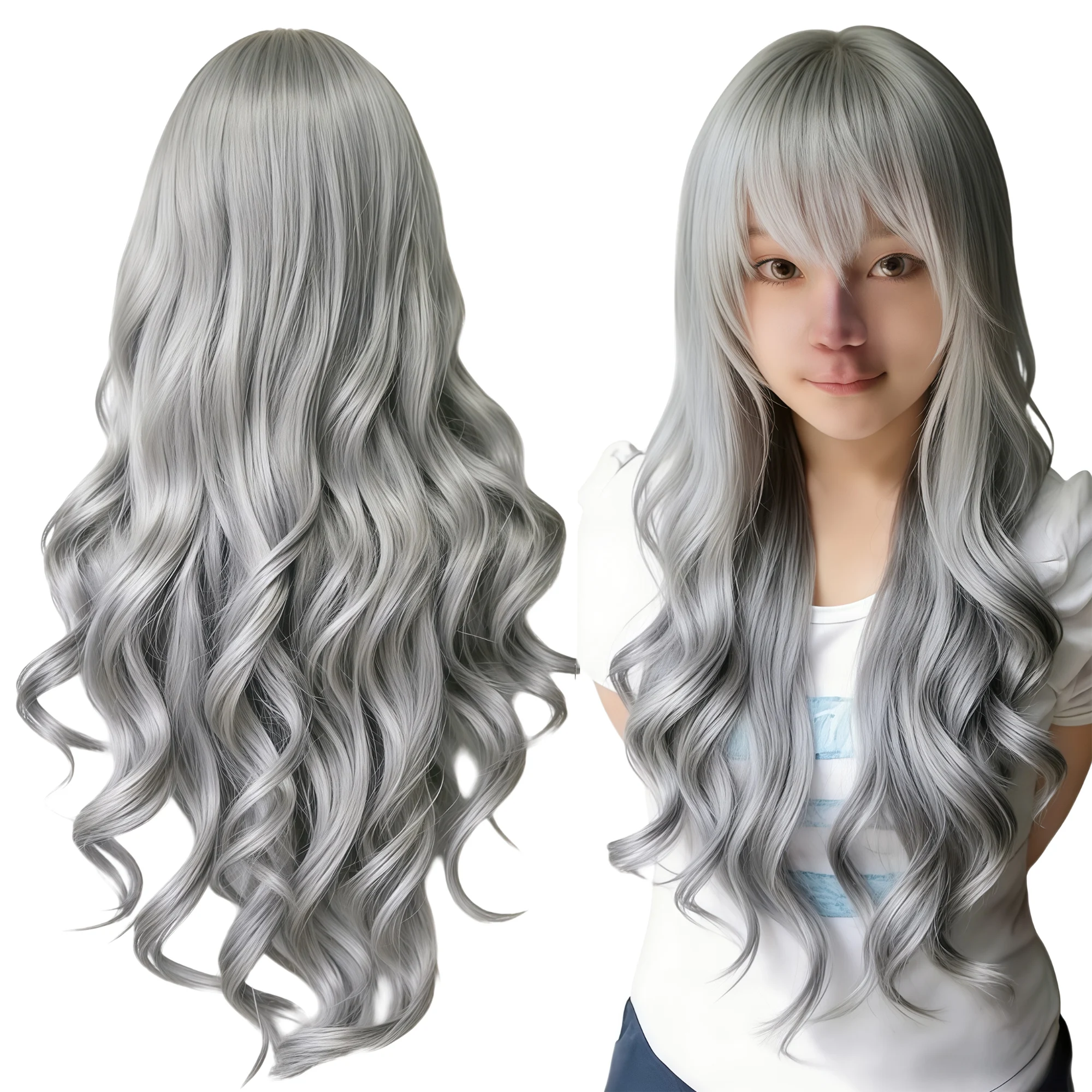 Synthetic Hair Gray Cosplay Wig Lolita Hair Curly Anime Grey Wigs Hairpiece Yukino Yukinoshita Halloween Costume Wig
