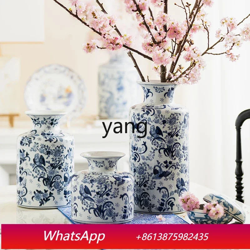 

CX New Chinese Home Furnishing Entrance Vase Ornament Living Room Blue and White Porcelain Vase