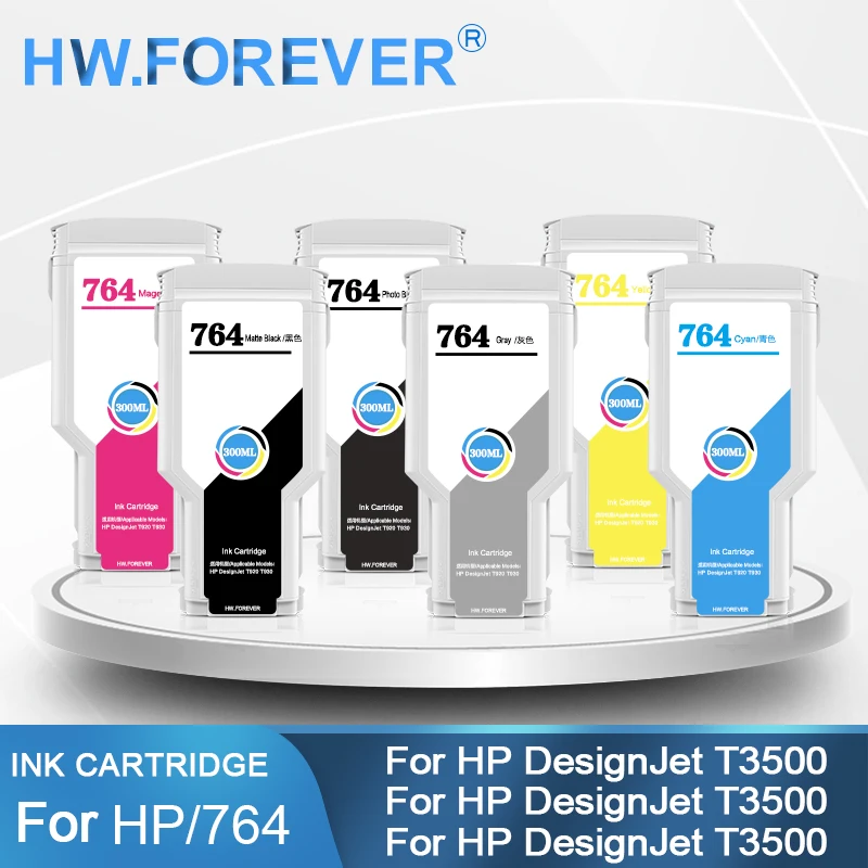 Hw.forever-HP用インクカートリッジ,高品質,764, HP designjet t3500,染料付き,フルインクチップ