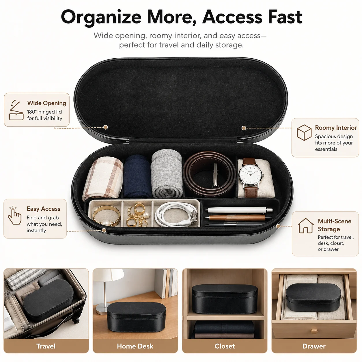 Hard Shell PU Leather Storage Box Multifunctional Travel Organizer for Clothes Accessories Home Desk Storage Case
