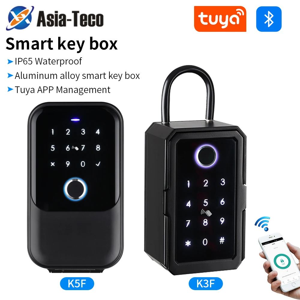 Waterproof Key Safe TTlock/Tuya Fingerprint Bluetooth Key Box App Remote Unlock Wall Mount Security Lock Box Safety Box Padlock