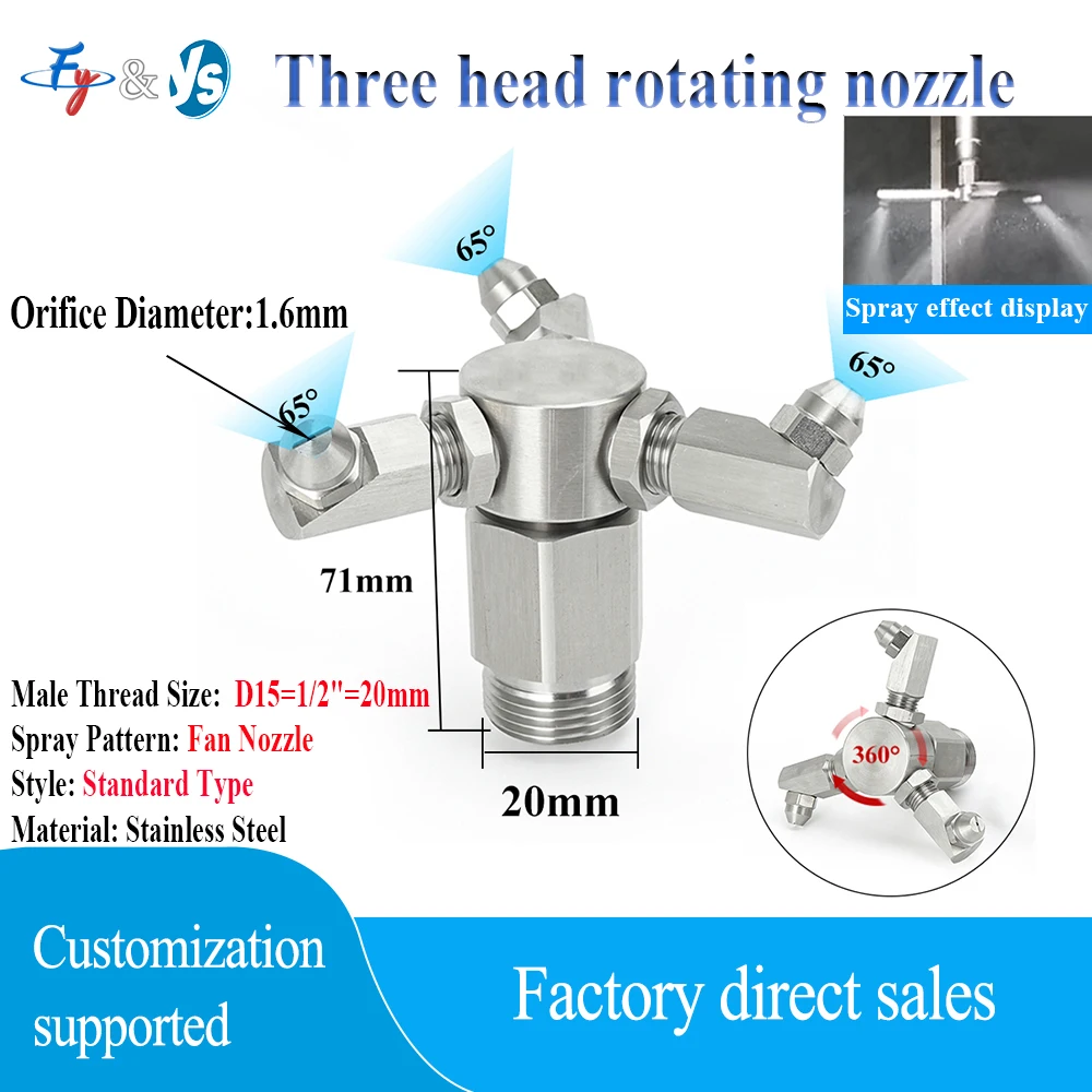 

360° Automatic Rotating High-Pressure Nozzle – SS304/SS316 1/2" Thread, Fan/Cone Spray for Car Wash/Industrial Dust Removal