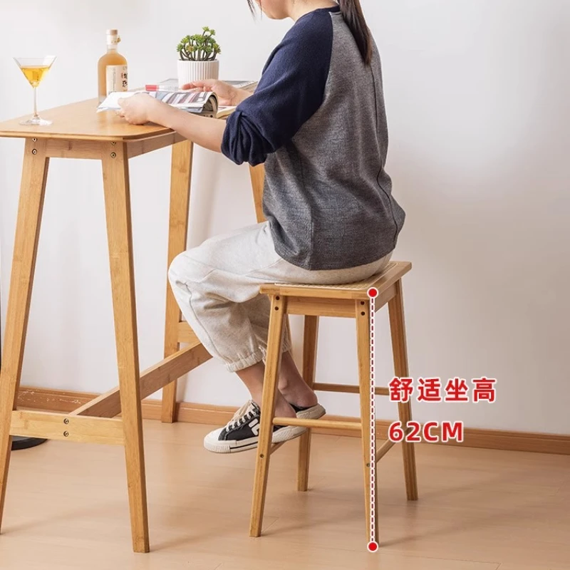 Imitation Rattan Bar Stool for Kitchen Thickened Bamboo Counter Height Chair Minimalist Dining Bench Small Square Stool for Home