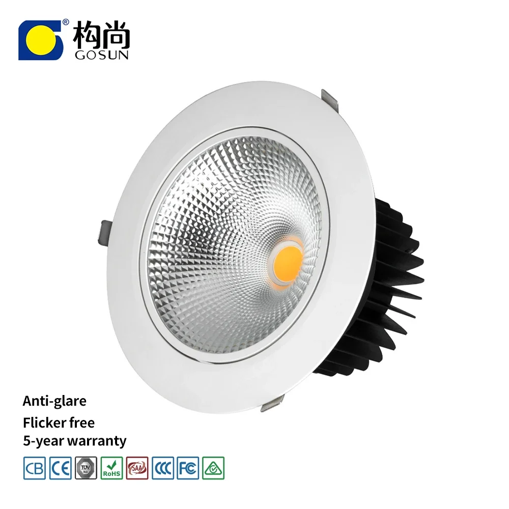 Downlight inteligente anti-reflexo regulável, Downlight Led embutido, Alto Lúmen, 4500-5000lm, 50W