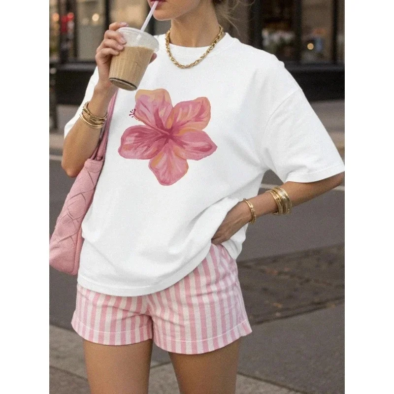 

Women's 2026 Summer New 100% Cotton Short-Sleeve T-Shirt Casual Flower Printed Oversize Relaxed Personalized Top