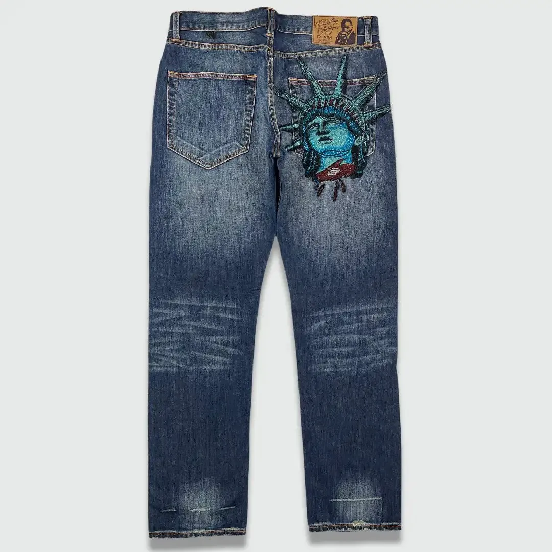 Hot sell embroidered jeans streetwear high quality Striped diamond Pants men women casual wide leg jeans vintage y2k Baggy Jeans